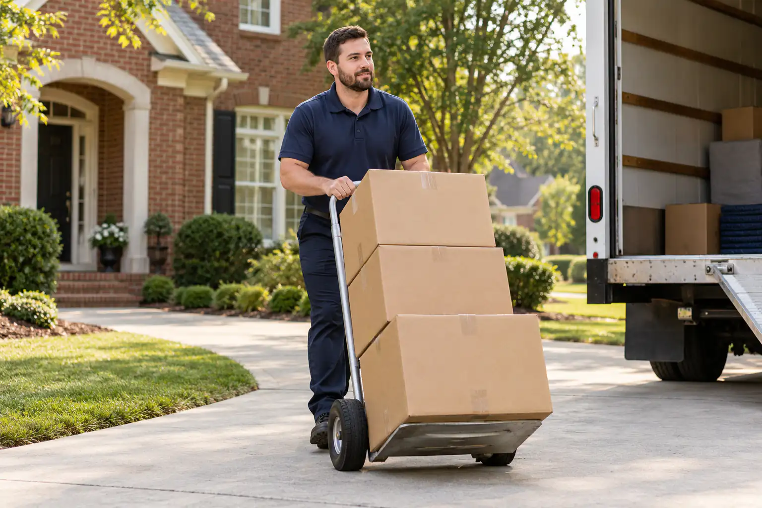 Professional mover loading boxes at a La Vergne, TN home Professional mover loading boxes at a La Vergne, TN home